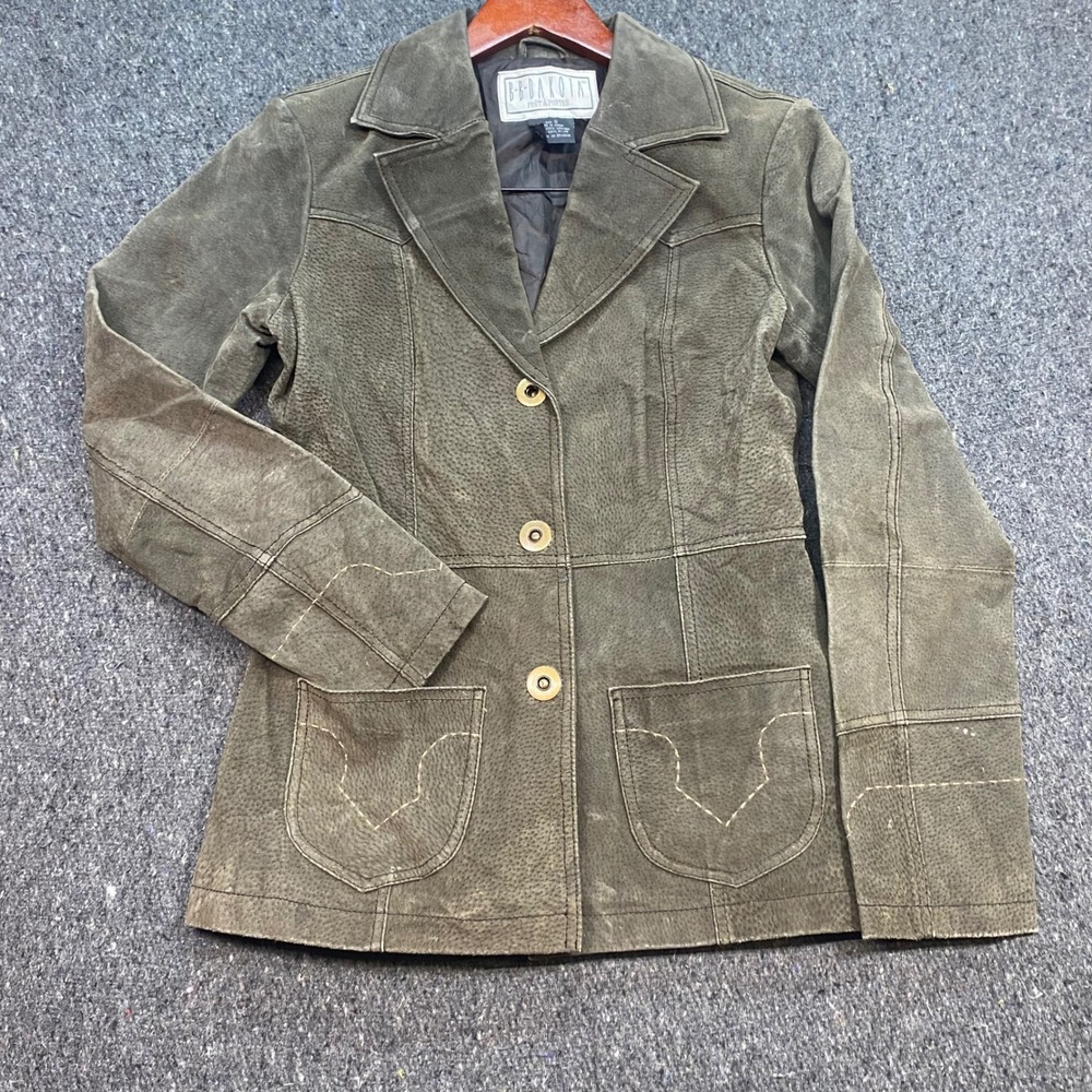 BB Dakota Leather Jacket Sz S Womens Green Western Boho Textured Button Blazer